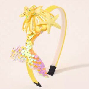 Mermaid tail Yellow Sparkling Sequins Headband with Starfish for Girls